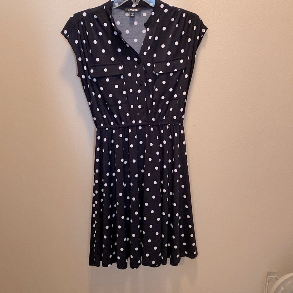 Polka dot fit & flare dress in small petite